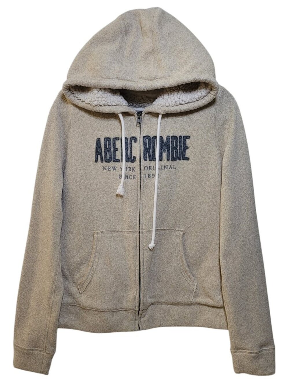 Abercrombie & Fitch Sherpa Lined Full Zip Hoodie Beige Large Y2K Retro Preppy